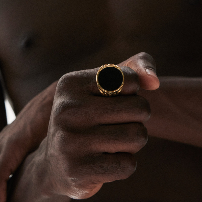 Black Onyx - Men's Gold Ring