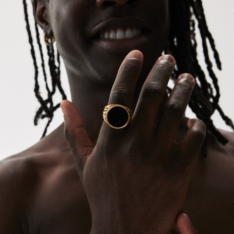 Black Onyx - Men's Gold Ring