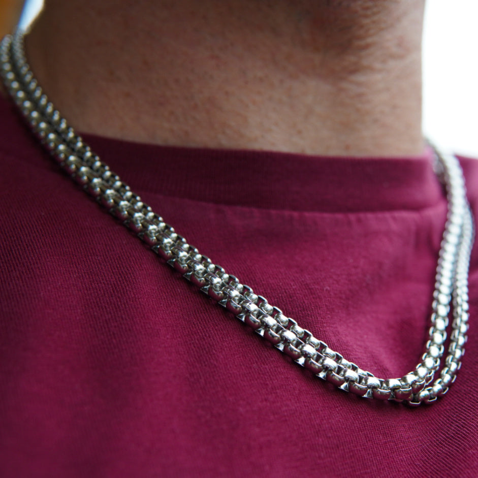 Mens Round Box Chain 6mm - 925 Sterling Silver