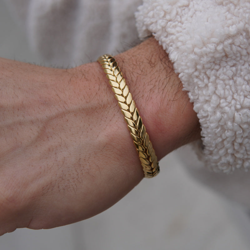 Gold Feathered Bangle Bracelet