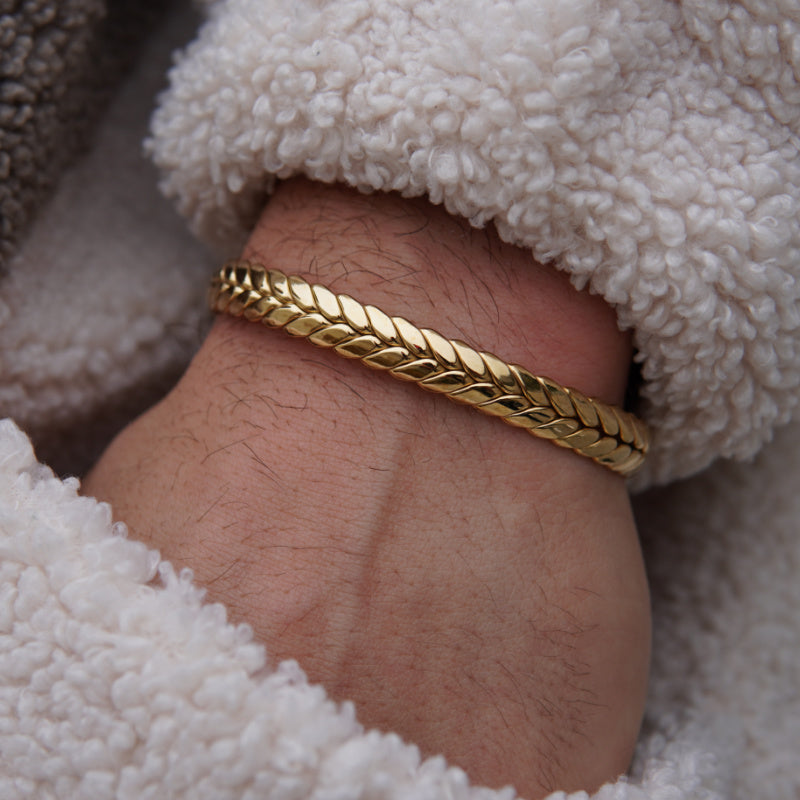 Gold Feathered Bangle Bracelet