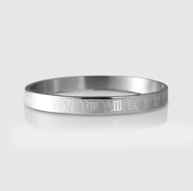 Roman Numerals Silver Bangle - Men's Bracelet