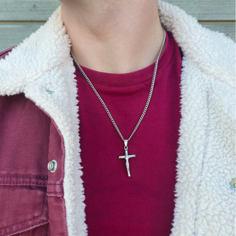mens silver cross necklace