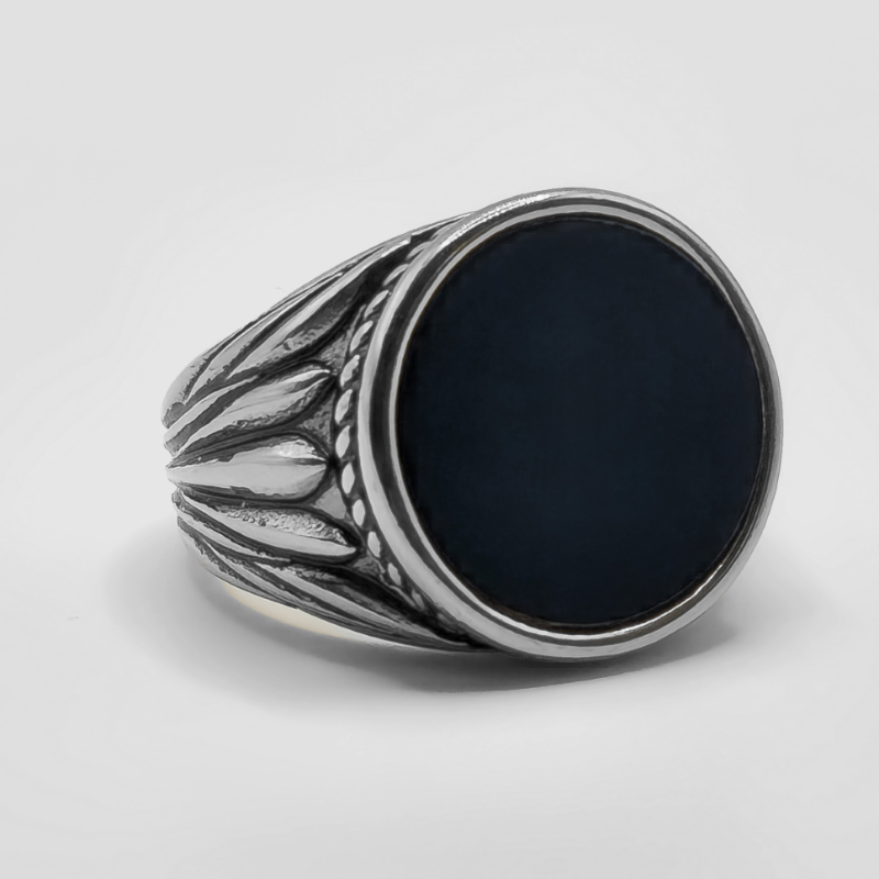 Silver Ring With Black Stone Men's